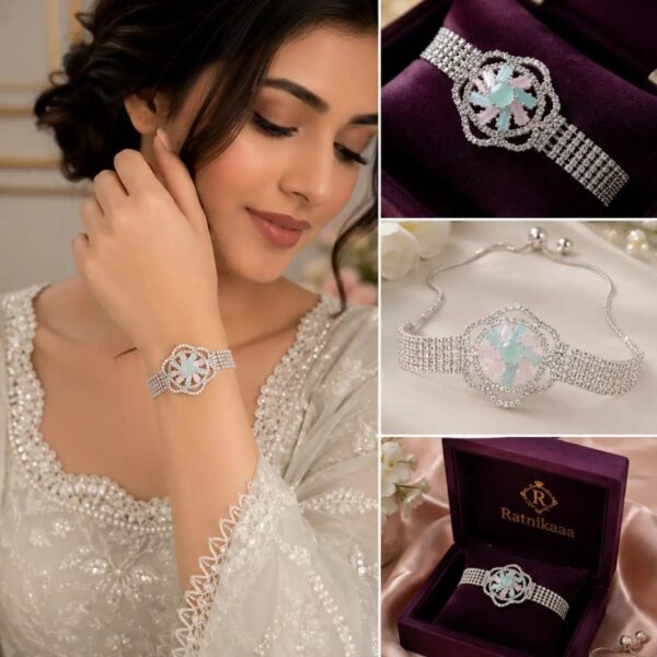 Crystal Flower Bracelet for Women & Girls | Silver-Plated Adjustable Slider Chain Bracelet with Brilliant CZ Diamonds | Elegant Wedding & Party Jewelry | Luxury Gift Box
