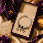 Charm Bracelet for Women | Silver Cable Bangle with Star Key Heart Charms | Black Crystal Beads | Adjustable Stainless Steel Bracelet | Elegant Gift for Her - Image 7