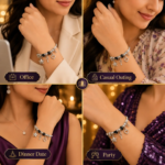 Charm Bracelet for Women | Silver Cable Bangle with Star Key Heart Charms | Black Crystal Beads | Adjustable Stainless Steel Bracelet | Elegant Gift for Her - Image 5