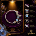 Ratnikaa Silver Charm Bracelet for Women | Blue Crystal Beads with Owl Dragonfly Heart & Flower Charms | Cable Bangle with Enamel Details - Image 2
