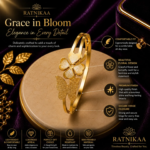 Ratnikaa Gold Flower Butterfly Bangle Bracelet for Women | Floral Cuff with Butterfly Charm | Stainless Steel Waterproof Tarnish-Free | - Image 2