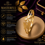 Ratnikaa Gold Flower Butterfly Bangle Bracelet for Women | Floral Cuff with Butterfly Charm | Stainless Steel Waterproof Tarnish-Free | - Image 3