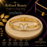 Ratnikaa Gold Butterfly Bangle Bracelet for Women | Mother of Pearl Butterfly Charm | Crystal Accent Link Bracelet | Stainless Steel Waterproof Tarnish-Free - Image 3