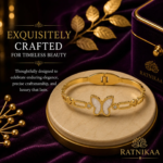 Ratnikaa Gold Butterfly Bangle Bracelet for Women | Mother of Pearl Butterfly Charm | Crystal Accent Link Bracelet | Stainless Steel Waterproof Tarnish-Free - Image 2