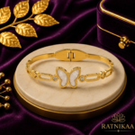 Ratnikaa Gold Butterfly Bangle Bracelet for Women | Mother of Pearl Butterfly Charm | Crystal Accent Link Bracelet | Stainless Steel Waterproof Tarnish-Free