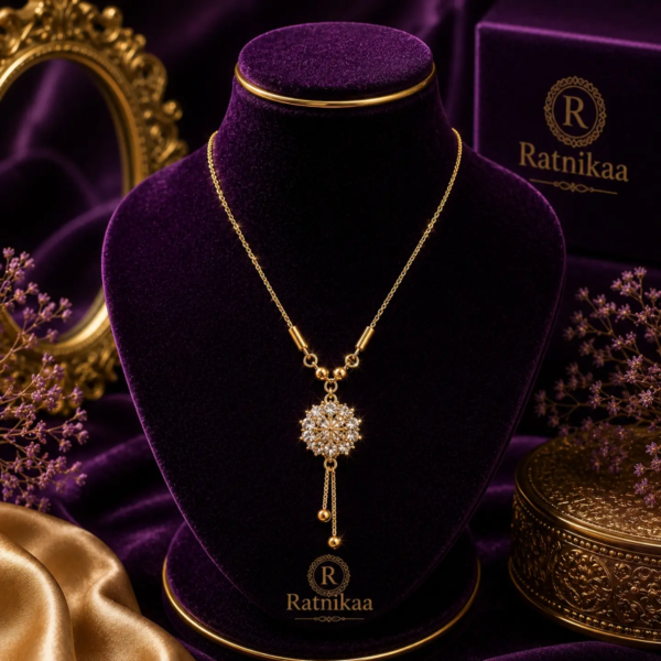Ratnikaa Gold Crystal Pendant Necklace for Women | Floral Cluster Lariat Necklace with Dangle Chain | Delicate Gold Chain Necklace | Waterproof Tarnish-Free