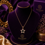 Ratnikaa Gold Star Pendant Necklace for Women | Black Enamel Star with Crystal Halo | Rose Gold Chain Necklace | Waterproof Tarnish-Free