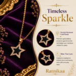 Ratnikaa Gold Star Pendant Necklace for Women | Black Enamel Star with Crystal Halo | Rose Gold Chain Necklace | Waterproof Tarnish-Free - Image 2
