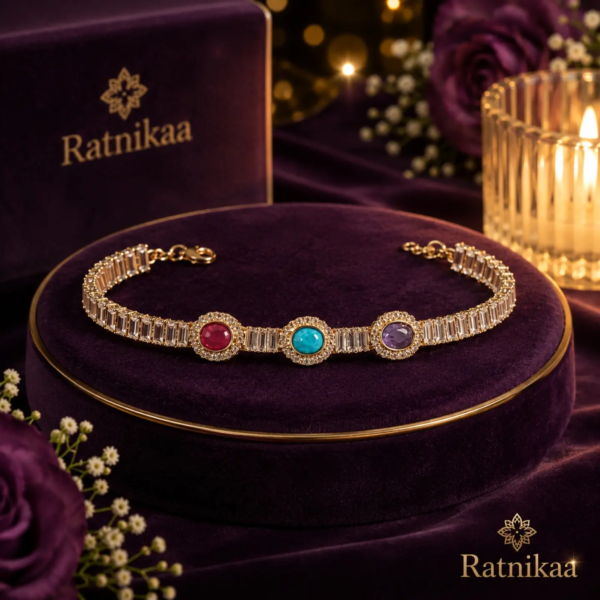 Ratnikaaa Luxury Multicolor Crystal Bracelet for Women | Anti-Tarnish Gold-Plated Bracelet with AAA+ CZ Stones | Adjustable Tennis Bracelet | Elegant Gift for Girls & Women