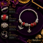 Ratnikaa Red Crystal Charm Bracelet for Women & Girls | Adjustable Silver-Tone Bracelet with Crystal Beads, Floral Charm & Dangle Charms - Image 3