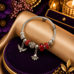 Ratnikaa Red Crystal Charm Bracelet for Women & Girls | Adjustable Silver-Tone Bracelet with Crystal Beads, Floral Charm & Dangle Charms - Image 5