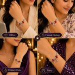 Ratnikaa Red Crystal Charm Bracelet for Women & Girls | Adjustable Silver-Tone Bracelet with Crystal Beads, Floral Charm & Dangle Charms - Image 4