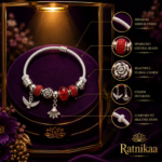 Ratnikaa Red Crystal Charm Bracelet for Women & Girls | Adjustable Silver-Tone Bracelet with Crystal Beads, Floral Charm & Dangle Charms - Image 2