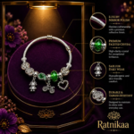 Ratnikaa Silver Charm Bracelet for Women & Girls | Adjustable Charm Bangle with Emerald Green Crystal, Girl, Bicycle & Heart Charms | Elegant Gift Bracelet for Birthday, Friendship & Special Occasions - Image 2