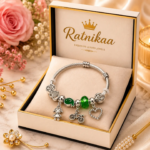 Ratnikaa Silver Charm Bracelet for Women & Girls | Adjustable Charm Bangle with Emerald Green Crystal, Girl, Bicycle & Heart Charms | Elegant Gift Bracelet for Birthday, Friendship & Special Occasions - Image 6