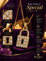 Ratnikaa Gold-Tone Crystal Padlock Pendant Necklace for Women | Sparkling Lock Pendant with Dazzling Crystal Detailing | Elegant Statement Necklace for Everyday Wear & Gifting - Image 7