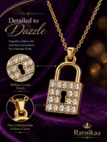 Ratnikaa Gold-Tone Crystal Padlock Pendant Necklace for Women | Sparkling Lock Pendant with Dazzling Crystal Detailing | Elegant Statement Necklace for Everyday Wear & Gifting - Image 4
