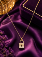 Ratnikaa Gold-Tone Crystal Padlock Pendant Necklace for Women | Sparkling Lock Pendant with Dazzling Crystal Detailing | Elegant Statement Necklace for Everyday Wear & Gifting