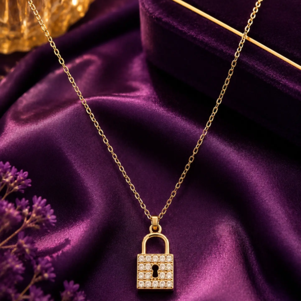Ratnikaa Gold-Tone Crystal Padlock Pendant Necklace for Women | Sparkling Lock Pendant with Dazzling Crystal Detailing | Elegant Statement Necklace for Everyday Wear & Gifting