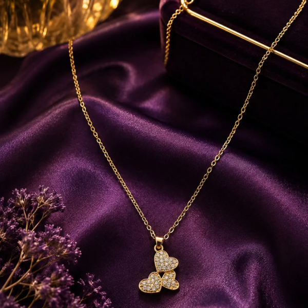 Triple Heart Crystal Pendant Necklace for Women | Gold-Tone Heart Necklace with Sparkling Crystal Detailing