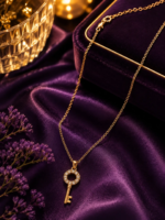 Key Pendant Necklace for Women – 2.5 CM Elegant Crystal Key Design with Sparkling Stone Accents