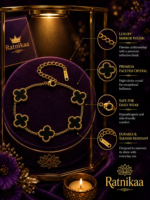 Black Clover Charm Bracelet for Women – Gold-Tone Floral Bracelet with Elegant Black Crystal Charms, Stylish - Image 6