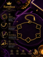 Black Clover Charm Bracelet for Women – Gold-Tone Floral Bracelet with Elegant Black Crystal Charms, Stylish - Image 2
