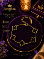 Black Clover Charm Bracelet for Women – Gold-Tone Floral Bracelet with Elegant Black Crystal Charms, Stylish - Image 4
