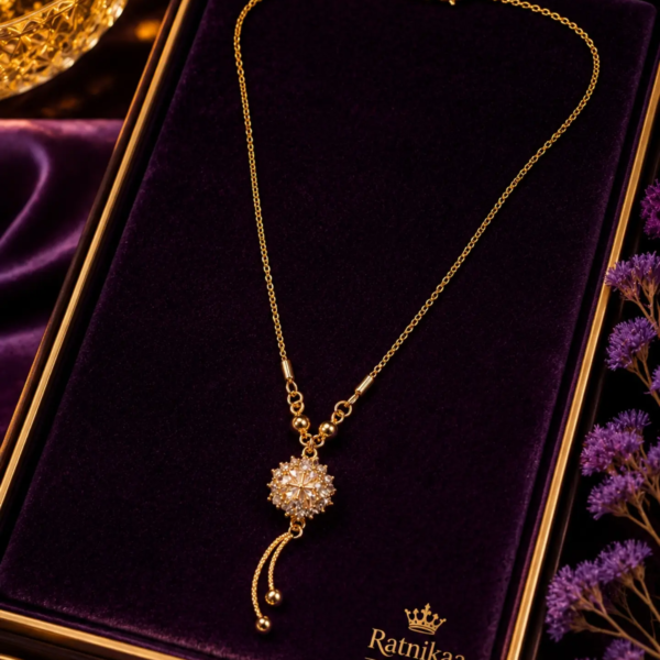 Gold-Tone Crystal Pendant Necklace for Women | Elegant Floral Cluster Design with Graceful Dangling Detail