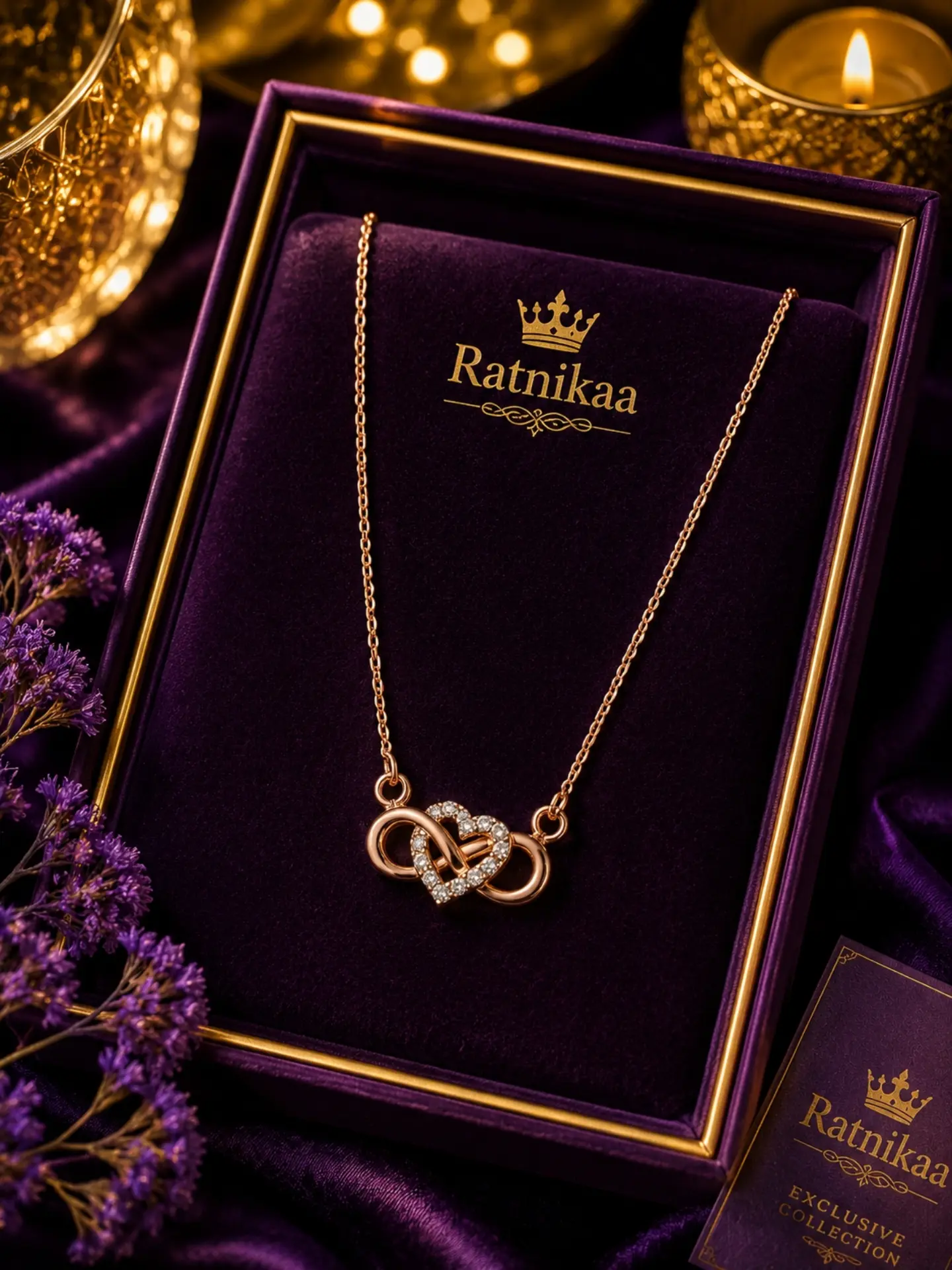 2026/08/1000441263.png Rose Gold Heart & Infinity Pendant Necklace for Women | Sparkling Crystal Heart Design, Elegant Lightweight Chain, Tarnish-Resistant Finish - Image 1