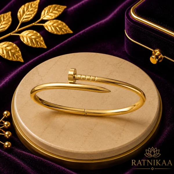 Ratnikaa Gold Nail Bangle Bracelet for Women | 18K Gold Plated Screw Nail Cuff | Stainless Steel Waterproof Tarnish-Free