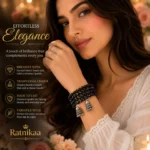 Ratnikaa Black Bead Bracelet for Women | Faceted Onyx Beaded Cuff with Oxidized Silver Jhumka Charms | Multilayer Stretch Bracelet - Image 2