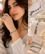 Ratnikaa Crystal Bracelet for Women | Multicolor Emerald Cut Gemstone Bracelet with Tassel Charm | Sapphire Blue Emerald Ruby Stones | Silver Statement Bracelet