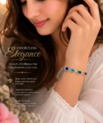 Ratnikaa Crystal Bracelet for Women | Multicolor Emerald Cut Gemstone Bracelet with Tassel Charm | Sapphire Blue Emerald Ruby Stones | Silver Statement Bracelet - Image 2