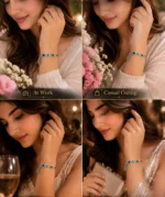 Ratnikaa Crystal Bracelet for Women | Multicolor Emerald Cut Gemstone Bracelet with Tassel Charm | Sapphire Blue Emerald Ruby Stones | Silver Statement Bracelet - Image 3