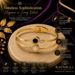 Ratnikaa Gold Bangle Bracelet for Women | Roman Numeral Double Circle Design | Black Onyx & Mother of Pearl Stone | Crystal Accent Cuff Bracelet | - Image 2