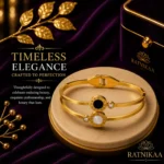 Ratnikaa Gold Bangle Bracelet for Women | Roman Numeral Double Circle Design | Black Onyx & Mother of Pearl Stone | Crystal Accent Cuff Bracelet | - Image 4
